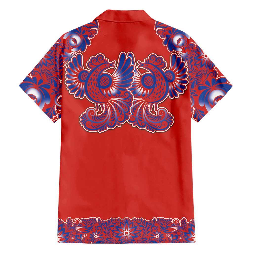 Red Russian National Costume Hawaiian Shirt Rooster Motifs Traditional Folk Pattern - Wonder Print Shop