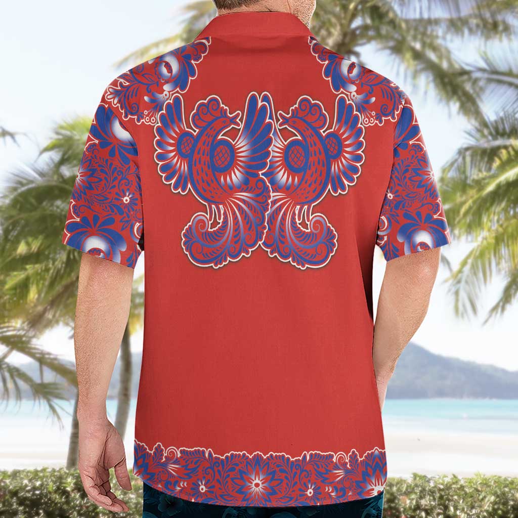 Red Russian National Costume Hawaiian Shirt Rooster Motifs Traditional Folk Pattern - Wonder Print Shop