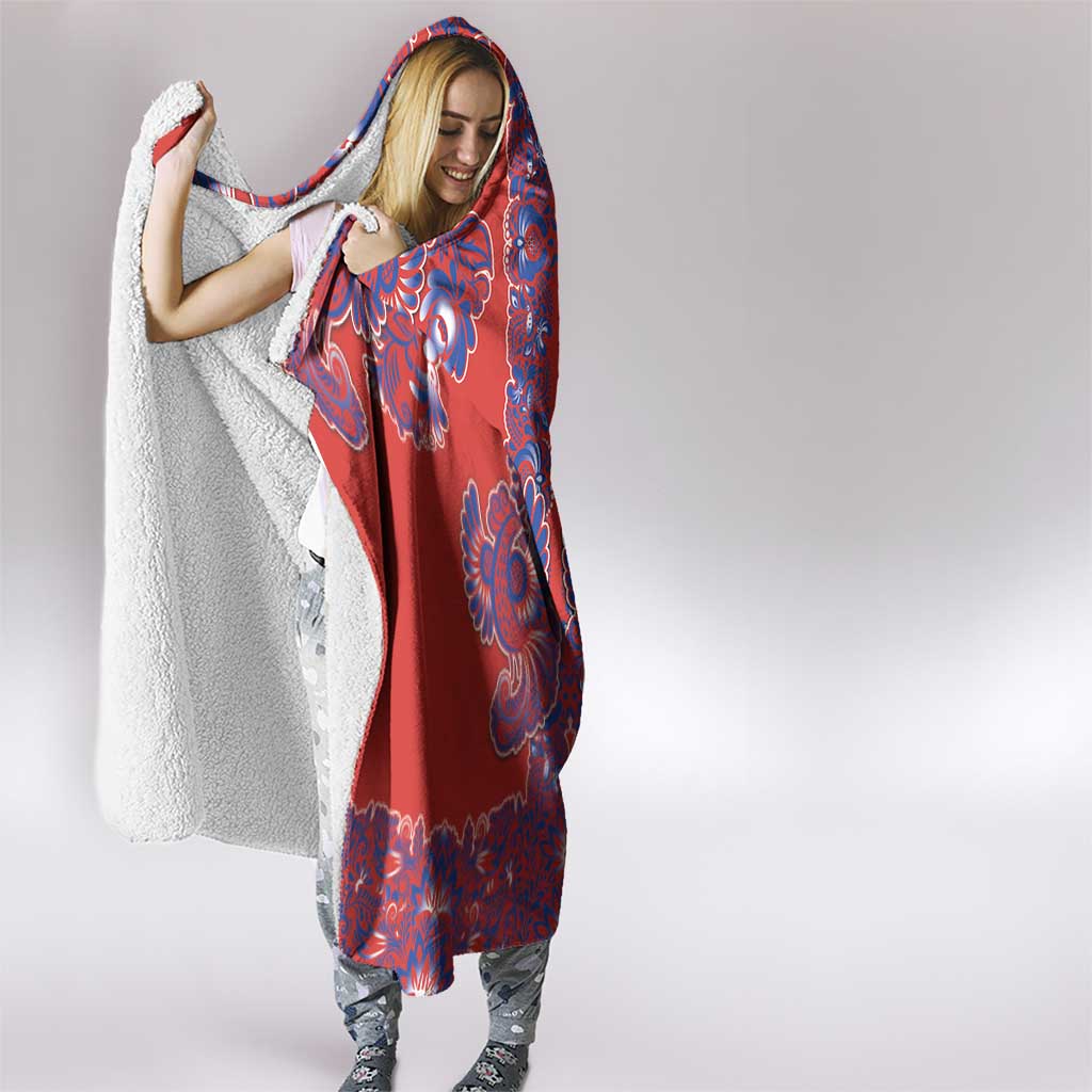 Red Russian National Costume Hooded Blanket Rooster Motifs Traditional Folk Pattern - Wonder Print Shop