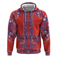 Red Russian National Costume Hoodie Rooster Motifs Traditional Folk Pattern - Wonder Print Shop