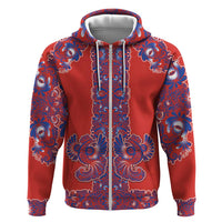Red Russian National Costume Hoodie Rooster Motifs Traditional Folk Pattern - Wonder Print Shop