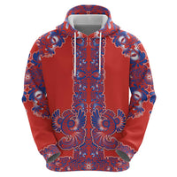 Red Russian National Costume Hoodie Rooster Motifs Traditional Folk Pattern - Wonder Print Shop