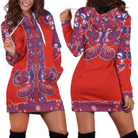 Red Russian National Costume Hoodie Dress Rooster Motifs Traditional Folk Pattern - Wonder Print Shop