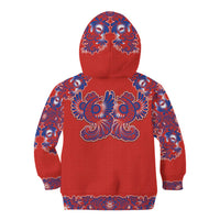 Red Russian National Costume Kid Hoodie Rooster Motifs Traditional Folk Pattern - Wonder Print Shop