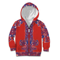 Red Russian National Costume Kid Hoodie Rooster Motifs Traditional Folk Pattern - Wonder Print Shop