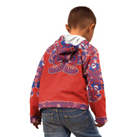 Red Russian National Costume Kid Hoodie Rooster Motifs Traditional Folk Pattern - Wonder Print Shop