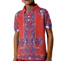 Red Russian National Costume Kid Polo Shirt Rooster Motifs Traditional Folk Pattern - Wonder Print Shop