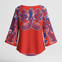 Red Russian National Costume Kimono Sleeve Blouse Rooster Motifs Traditional Folk Pattern - Wonder Print Shop