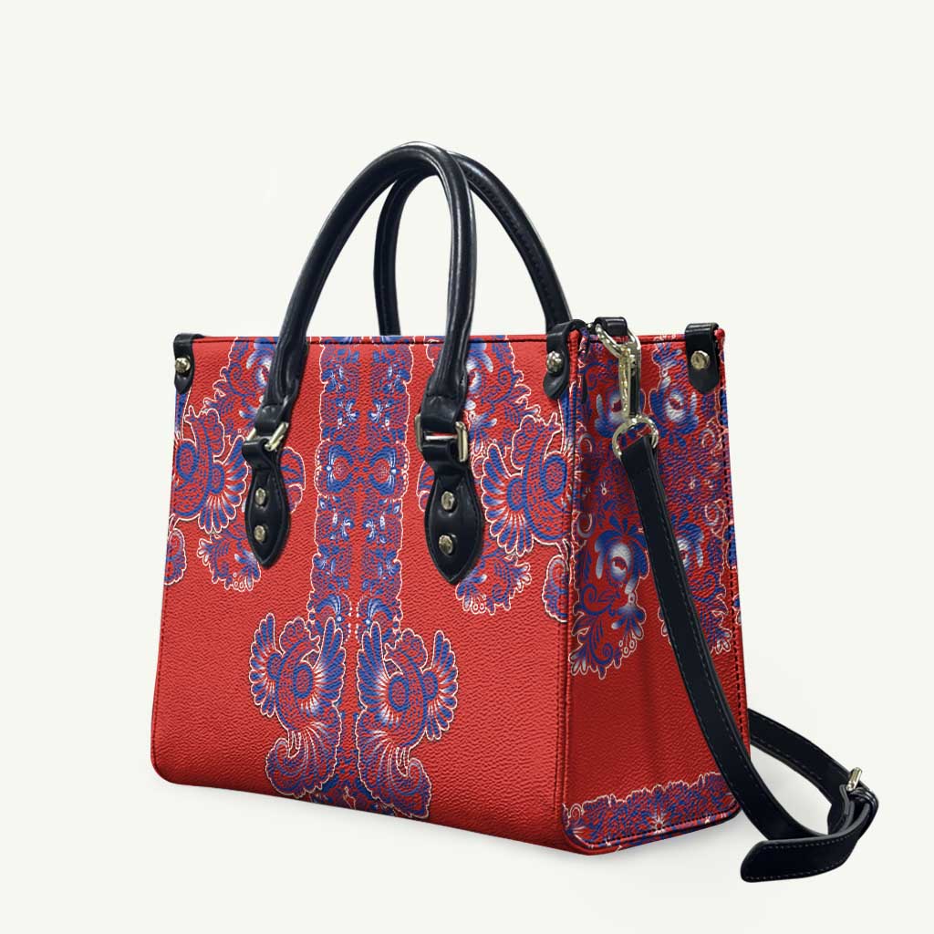Red Russian National Costume Leather Bag Rooster Motifs Traditional Folk Pattern - Wonder Print Shop