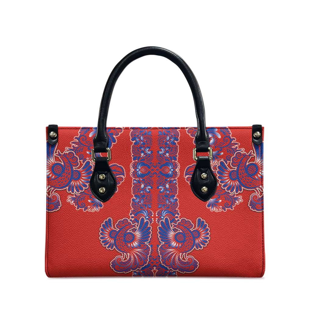 Red Russian National Costume Leather Bag Rooster Motifs Traditional Folk Pattern - Wonder Print Shop