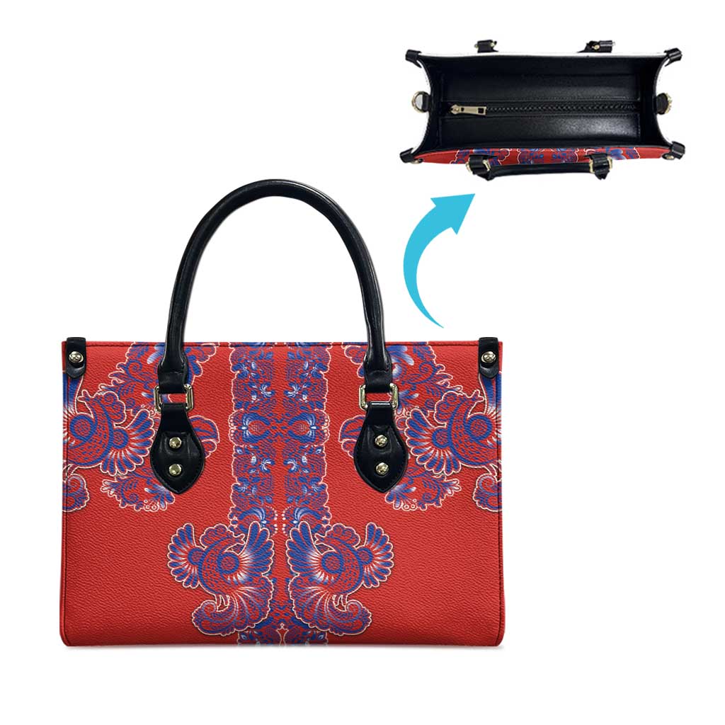 Red Russian National Costume Leather Bag Rooster Motifs Traditional Folk Pattern - Wonder Print Shop