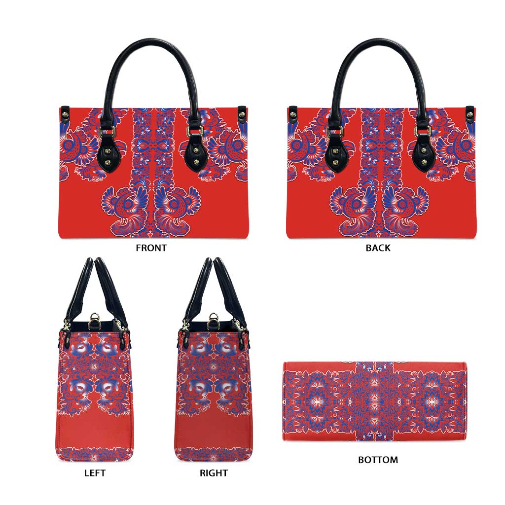 Red Russian National Costume Leather Bag Rooster Motifs Traditional Folk Pattern - Wonder Print Shop