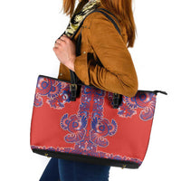 Red Russian National Costume Leather Tote Bag Rooster Motifs Traditional Folk Pattern - Wonder Print Shop