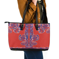 Red Russian National Costume Leather Tote Bag Rooster Motifs Traditional Folk Pattern - Wonder Print Shop