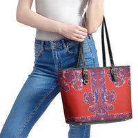 Red Russian National Costume Leather Tote Bag Rooster Motifs Traditional Folk Pattern - Wonder Print Shop