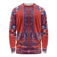 Red Russian National Costume Long Sleeve Shirt Rooster Motifs Traditional Folk Pattern - Wonder Print Shop