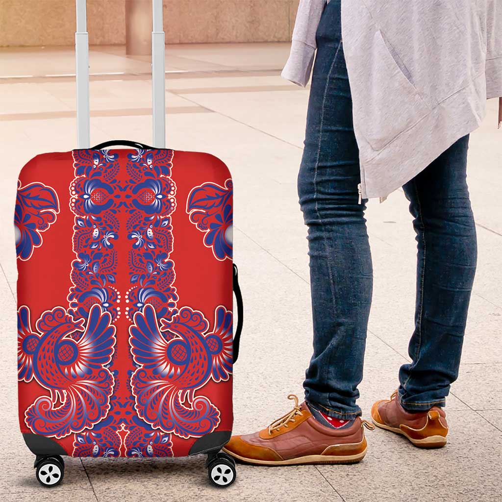 Red Russian National Costume Luggage Cover Rooster Motifs Traditional Folk Pattern - Wonder Print Shop