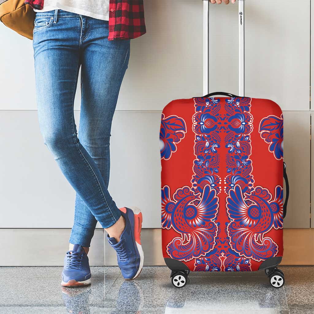 Red Russian National Costume Luggage Cover Rooster Motifs Traditional Folk Pattern - Wonder Print Shop