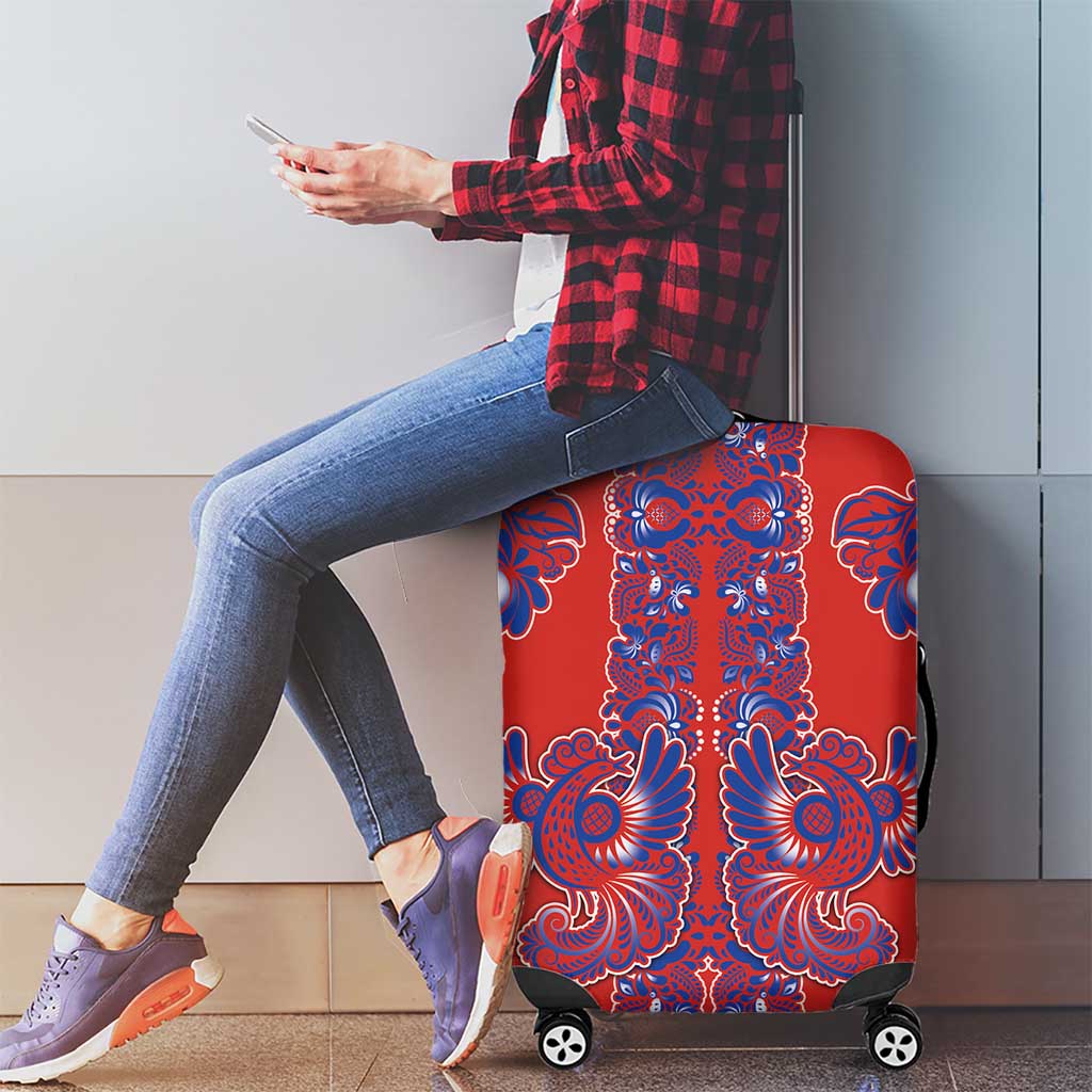 Red Russian National Costume Luggage Cover Rooster Motifs Traditional Folk Pattern - Wonder Print Shop