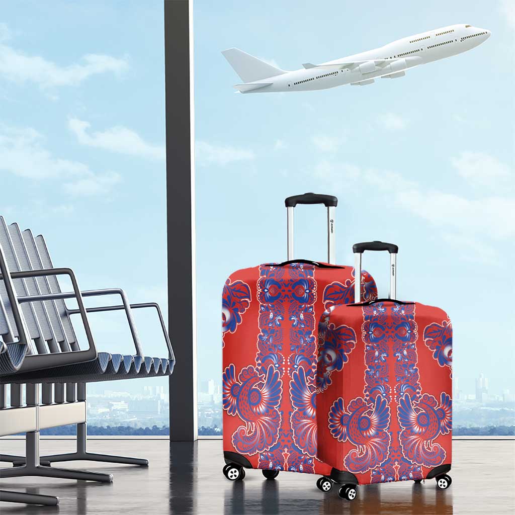 Red Russian National Costume Luggage Cover Rooster Motifs Traditional Folk Pattern - Wonder Print Shop