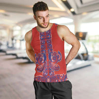 Red Russian National Costume Men Tank Top Rooster Motifs Traditional Folk Pattern - Wonder Print Shop