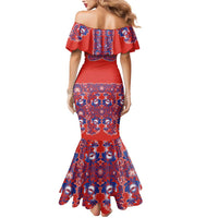 Red Russian National Costume Mermaid Dress Rooster Motifs Traditional Folk Pattern - Wonder Print Shop