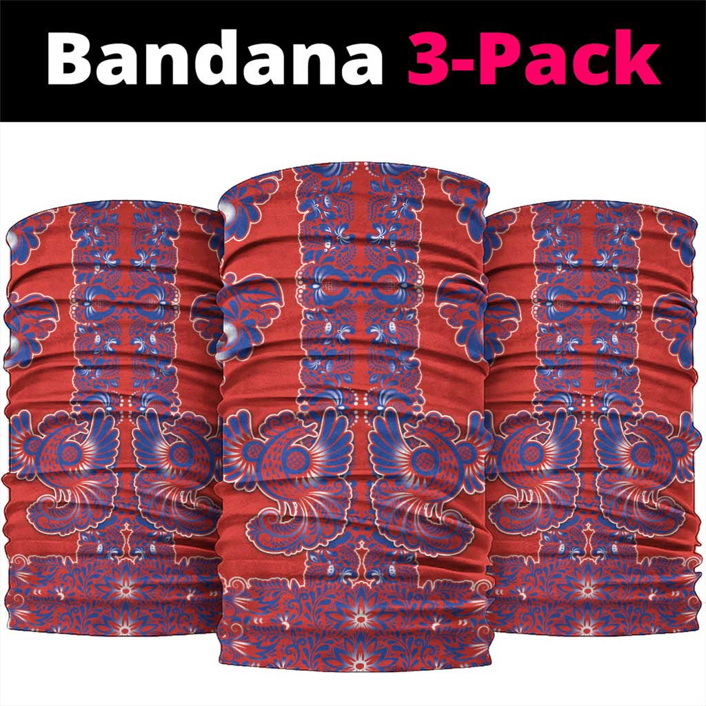 Red Russian National Costume Neck Gaiter Rooster Motifs Traditional Folk Pattern - Wonder Print Shop