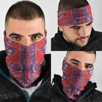 Red Russian National Costume Neck Gaiter Rooster Motifs Traditional Folk Pattern - Wonder Print Shop