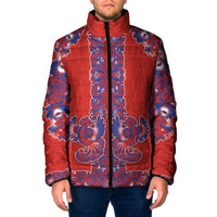 Red Russian National Costume Padded Jacket Rooster Motifs Traditional Folk Pattern - Wonder Print Shop