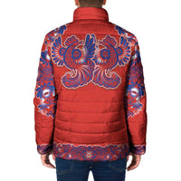 Red Russian National Costume Padded Jacket Rooster Motifs Traditional Folk Pattern - Wonder Print Shop