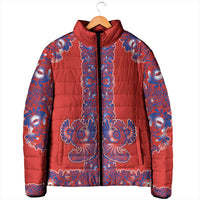 Red Russian National Costume Padded Jacket Rooster Motifs Traditional Folk Pattern - Wonder Print Shop