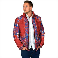Red Russian National Costume Padded Jacket Rooster Motifs Traditional Folk Pattern - Wonder Print Shop