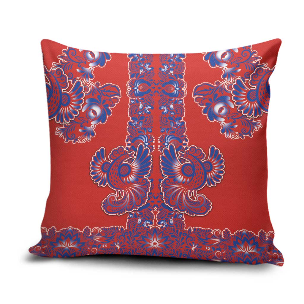 Red Russian National Costume Pillow Cover Rooster Motifs Traditional Folk Pattern - Wonder Print Shop