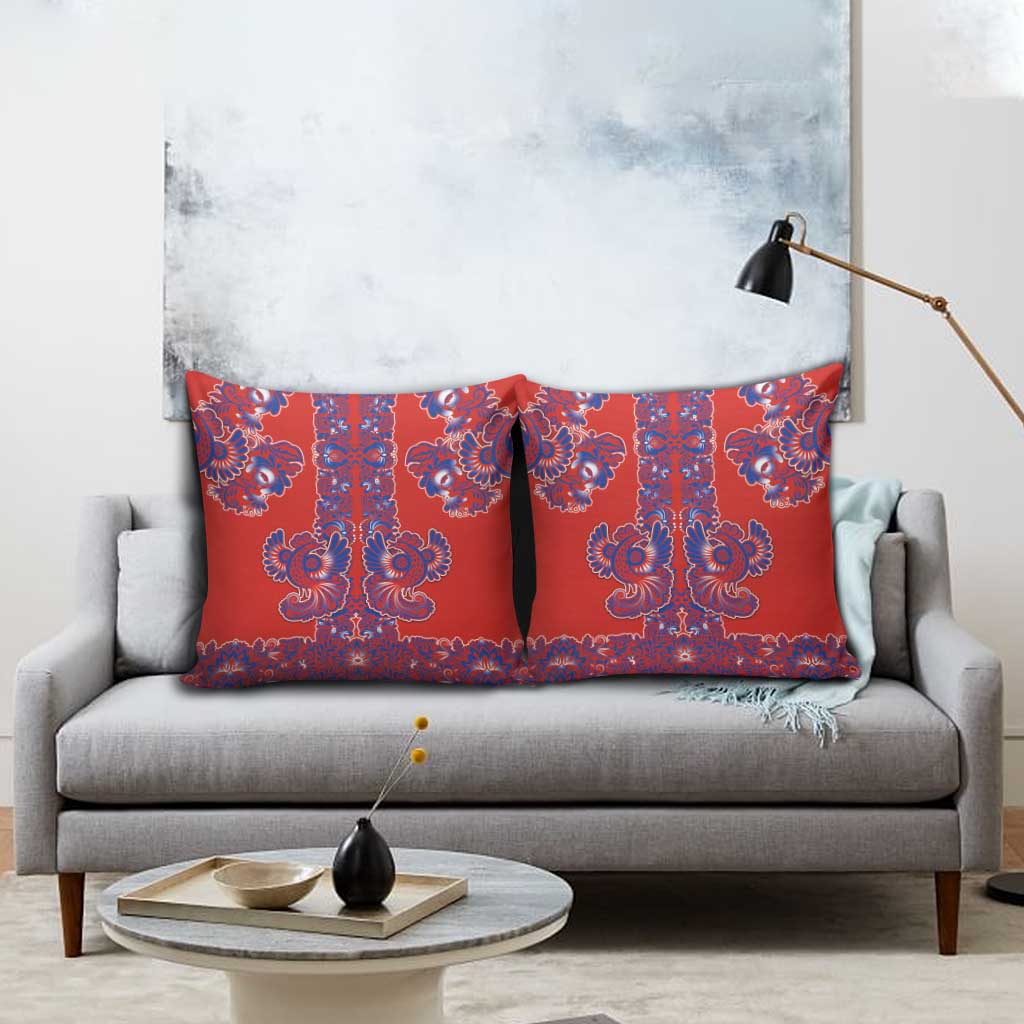 Red Russian National Costume Pillow Cover Rooster Motifs Traditional Folk Pattern - Wonder Print Shop