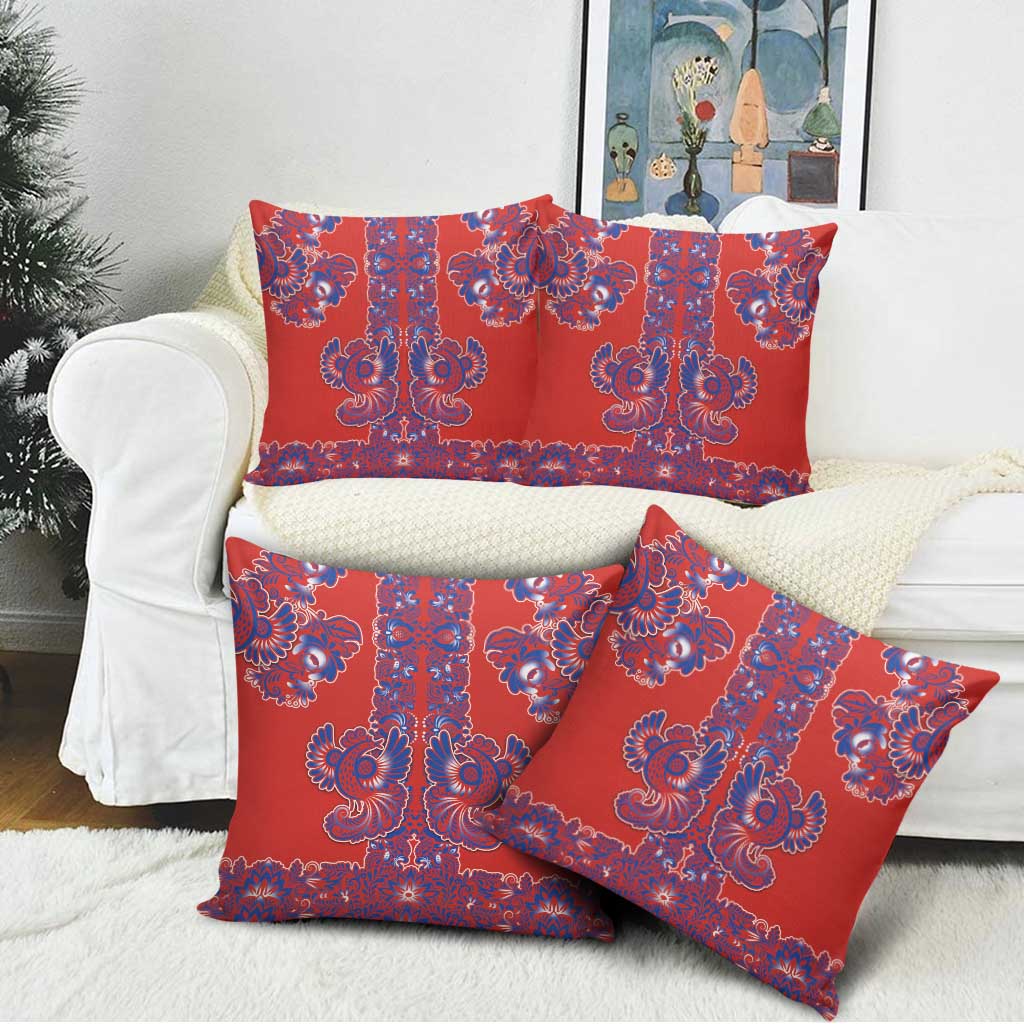 Red Russian National Costume Pillow Cover Rooster Motifs Traditional Folk Pattern - Wonder Print Shop