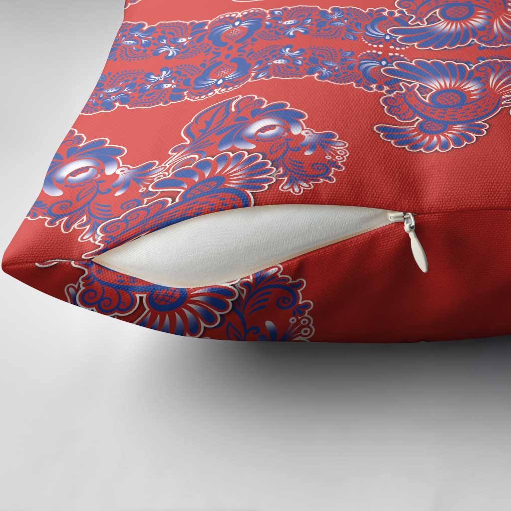 Red Russian National Costume Pillow Cover Rooster Motifs Traditional Folk Pattern - Wonder Print Shop