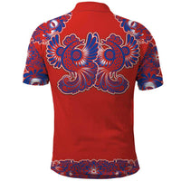 Red Russian National Costume Polo Shirt Rooster Motifs Traditional Folk Pattern - Wonder Print Shop