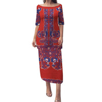 Red Russian National Costume Puletasi Rooster Motifs Traditional Folk Pattern - Wonder Print Shop