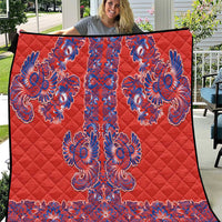 Red Russian National Costume Quilt Rooster Motifs Traditional Folk Pattern - Wonder Print Shop