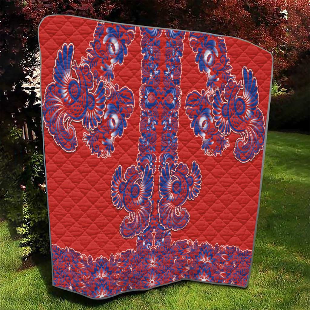 Red Russian National Costume Quilt Rooster Motifs Traditional Folk Pattern - Wonder Print Shop