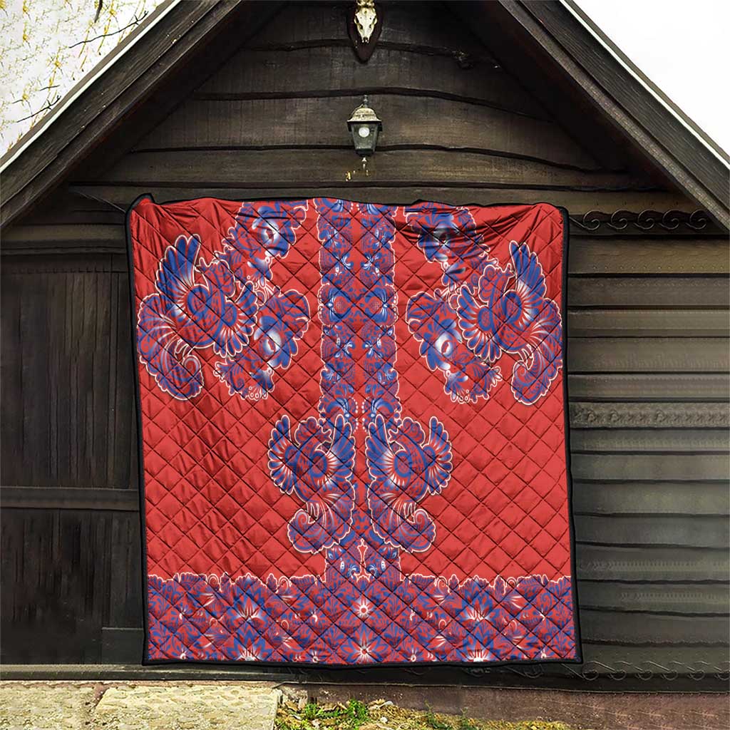 Red Russian National Costume Quilt Rooster Motifs Traditional Folk Pattern - Wonder Print Shop
