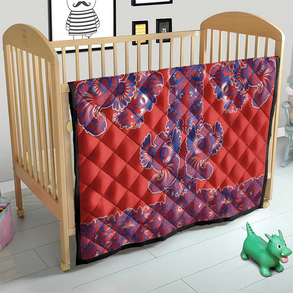 Red Russian National Costume Quilt Rooster Motifs Traditional Folk Pattern - Wonder Print Shop
