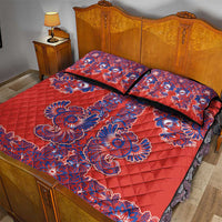 Red Russian National Costume Quilt Bed Set Rooster Motifs Traditional Folk Pattern - Wonder Print Shop