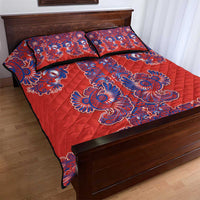 Red Russian National Costume Quilt Bed Set Rooster Motifs Traditional Folk Pattern - Wonder Print Shop
