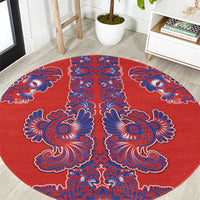 Red Russian National Costume Round Carpet Rooster Motifs Traditional Folk Pattern - Wonder Print Shop