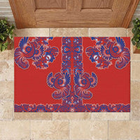 Red Russian National Costume Rubber Doormat Rooster Motifs Traditional Folk Pattern - Wonder Print Shop