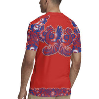 Red Russian National Costume Rugby Jersey Rooster Motifs Traditional Folk Pattern - Wonder Print Shop