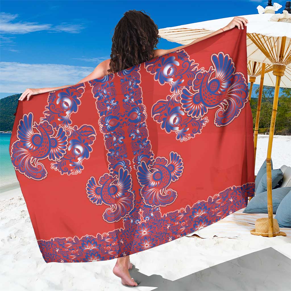 Red Russian National Costume Sarong Rooster Motifs Traditional Folk Pattern - Wonder Print Shop