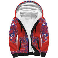 Red Russian National Costume Sherpa Hoodie Rooster Motifs Traditional Folk Pattern - Wonder Print Shop