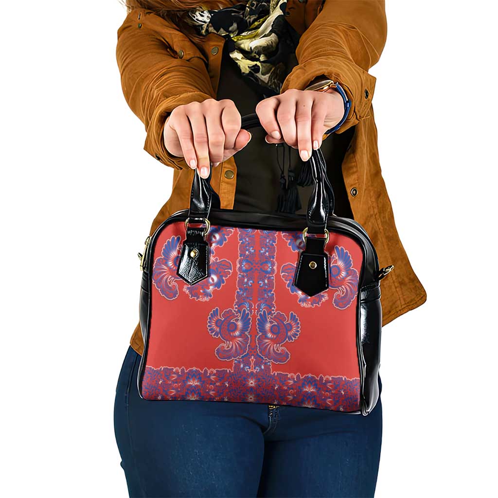 Red Russian National Costume Shoulder Handbag Rooster Motifs Traditional Folk Pattern - Wonder Print Shop